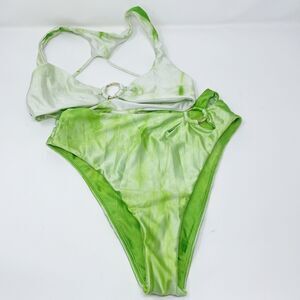 Lovers + Friends Size XS/S Green High Waist Swim Suit Two Piece Set